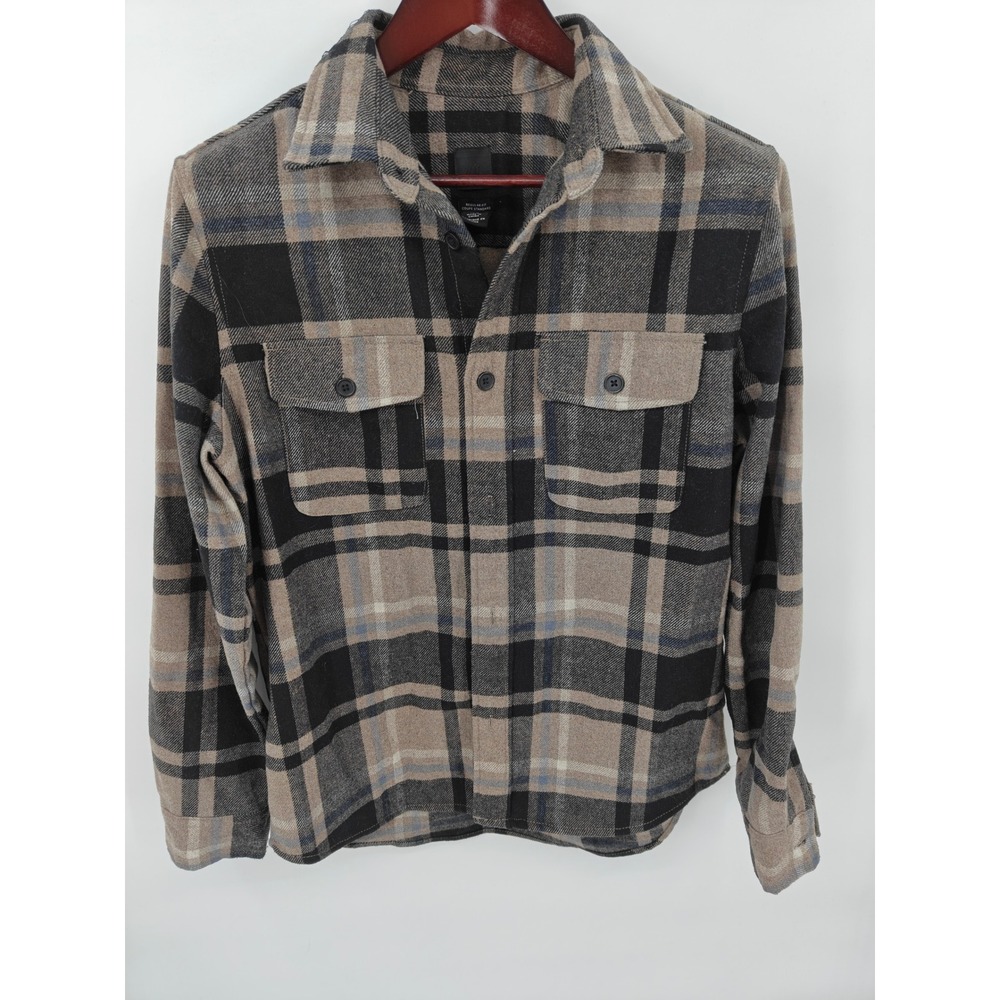 HM Mens Regular Fit Plaid Flannel Shirt Brown Black Wool Blend Medium 3839